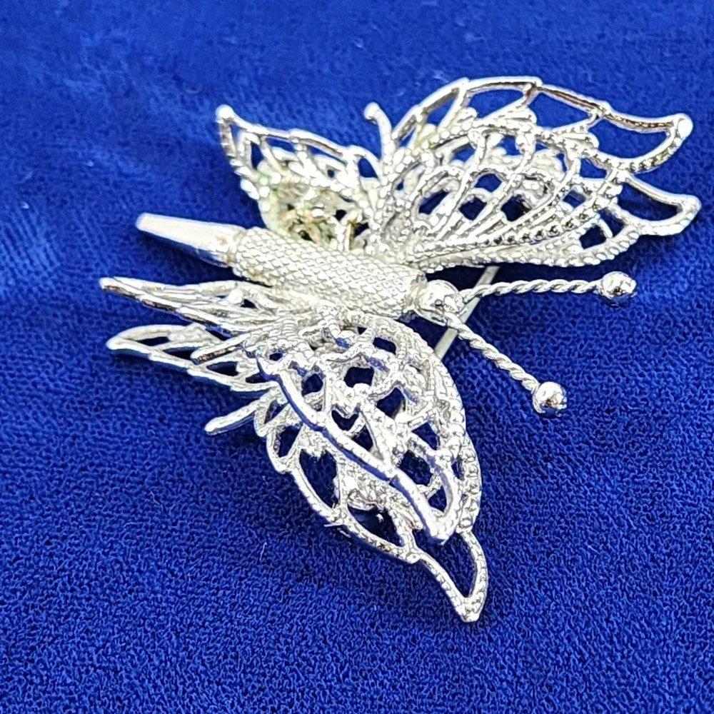 Monet Butterfly Brooch Pin Silver Tone Vintage Jewelry
